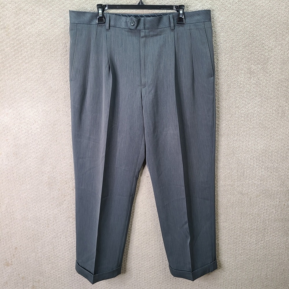 Stafford Pants Mens 38x29 Gray Pleated Super Pant Polyester Cuffed Casual Formal